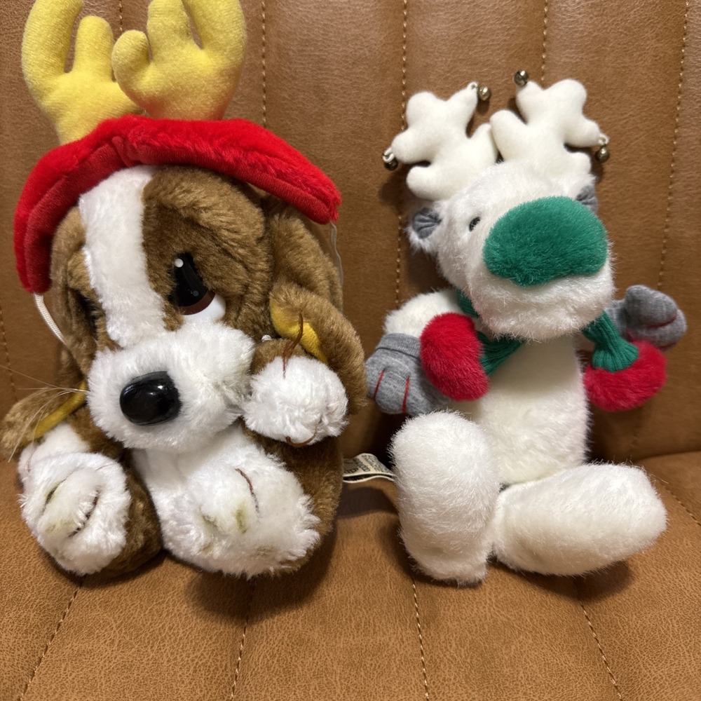 Set Of 2 Applause Christmas Stuffed‎ Animals 1986 Sad Sam Little Snowball